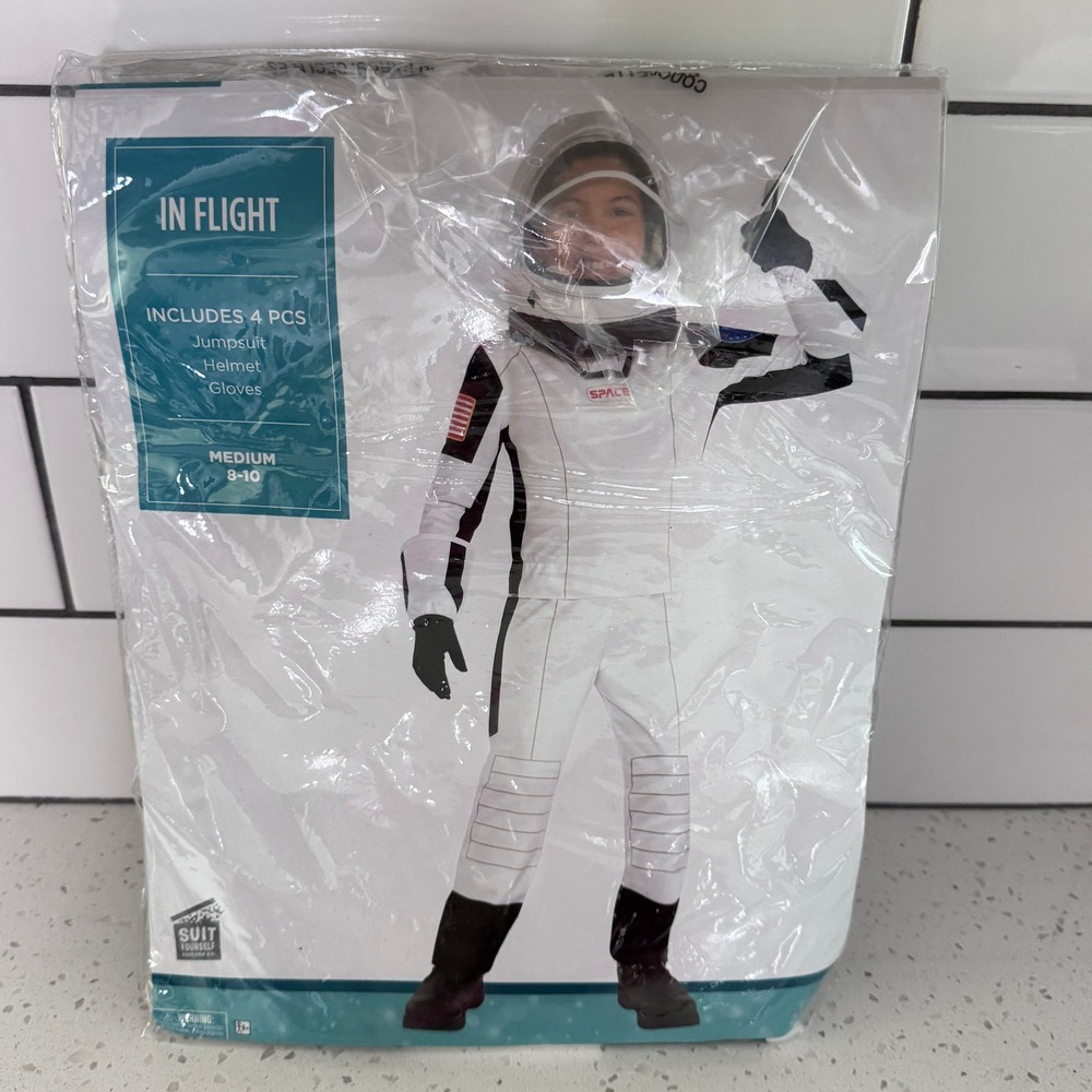 Suit Yourself In Flight Astronaut Costume Kids Medium 8-10 White 4pc Set PW240